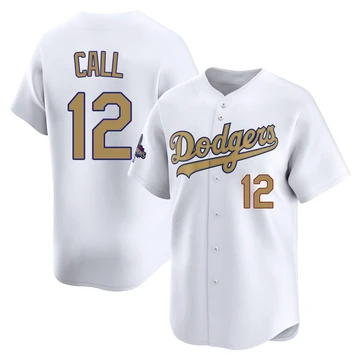 Men's Los Angeles Dodgers Alex Call ＃12 Gold Limited White 2025 Collection Jersey