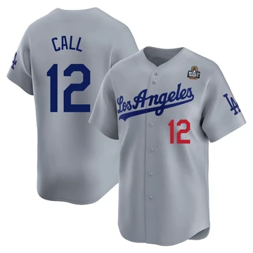 Men's Los Angeles Dodgers Alex Call ＃12 Gray Limited Away 2024 World Series Jersey