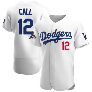 Men's Los Angeles Dodgers Alex Call ＃12 White Authentic Home Official 2024 World Series Champions Jersey