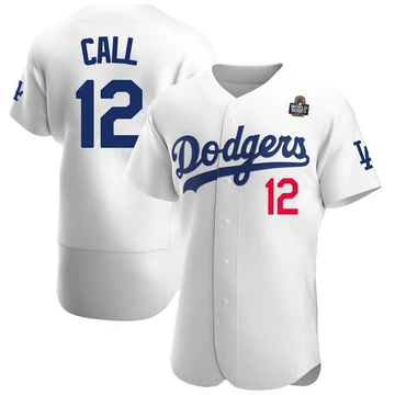 Men's Los Angeles Dodgers Alex Call ＃12 White Authentic Home Official 2024 World Series Jersey