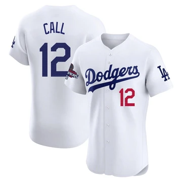 Men's Los Angeles Dodgers Alex Call ＃12 White Elite Home World Series Champions Jersey