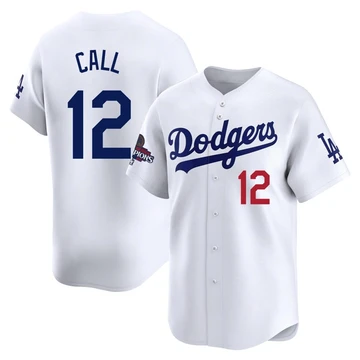 Men's Los Angeles Dodgers Alex Call ＃12 White Limited Home 2024 World Series Champions Jersey