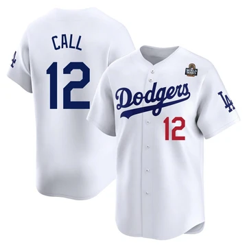 Men's Los Angeles Dodgers Alex Call ＃12 White Limited Home 2024 World Series Jersey
