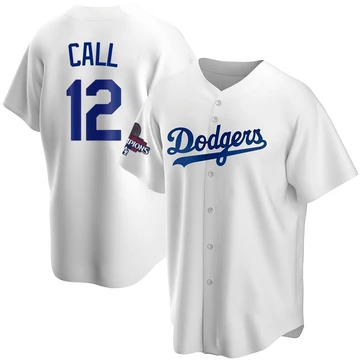 Men's Los Angeles Dodgers Alex Call ＃12 White Replica Home 2024 World Series Champions Jersey