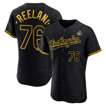Men's Los Angeles Dodgers Alex Freeland ＃76 Black Authentic Snake Skin City 2024 World Series Jersey