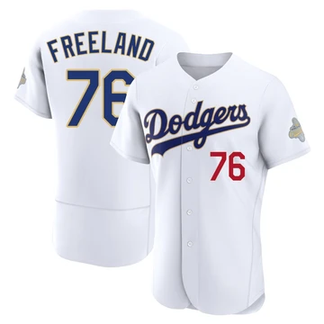 Men's Los Angeles Dodgers Alex Freeland ＃76 Gold Authentic White 2026 Collection Jersey