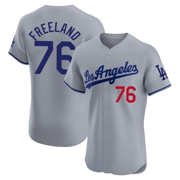 Men's Los Angeles Dodgers Alex Freeland ＃76 Gray Elite Road Jersey