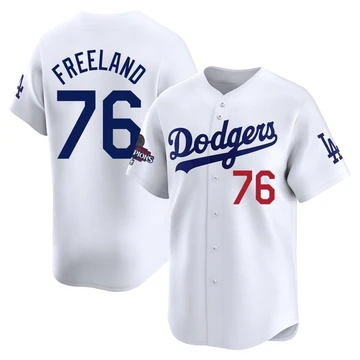 Men's Los Angeles Dodgers Alex Freeland ＃76 White Limited Home 2024 World Series Champions Jersey