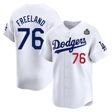 Men's Los Angeles Dodgers Alex Freeland ＃76 White Limited Home 2024 World Series Jersey