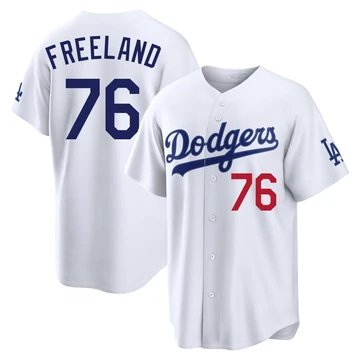 Men's Los Angeles Dodgers Alex Freeland ＃76 White Limited Home Stadium Jersey