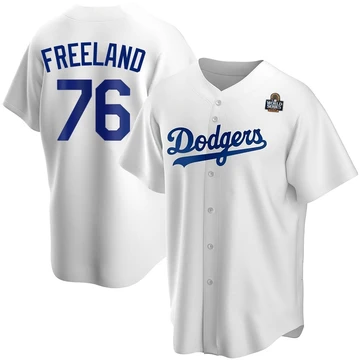 Men's Los Angeles Dodgers Alex Freeland ＃76 White Replica Home 2024 World Series Jersey