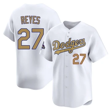 Men's Los Angeles Dodgers Alex Reyes ＃27 Gold Limited White 2025 Collection Jersey
