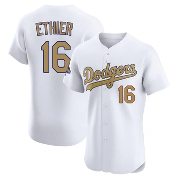 Men's Los Angeles Dodgers Andre Ethier ＃16 Gold Elite White 2025 Collection Jersey
