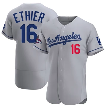 Men's Los Angeles Dodgers Andre Ethier ＃16 Gray Authentic Away Official 2024 World Series Champions Jersey