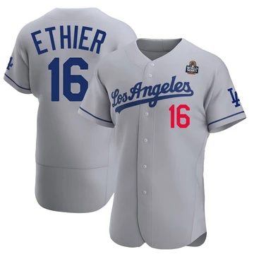Men's Los Angeles Dodgers Andre Ethier ＃16 Gray Authentic Away Official 2024 World Series Jersey