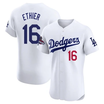 Men's Los Angeles Dodgers Andre Ethier ＃16 White Elite Home World Series Champions Jersey