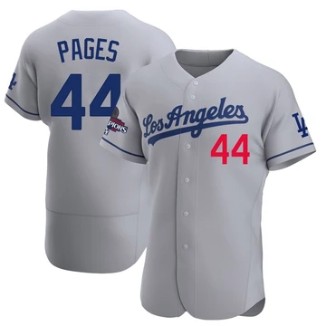 Men's Los Angeles Dodgers Andy Pages ＃44 Gray Authentic Away Official 2024 World Series Champions Jersey