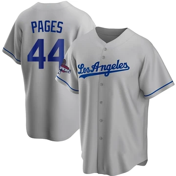 Men's Los Angeles Dodgers Andy Pages ＃44 Gray Replica Road 2024 World Series Champions Jersey