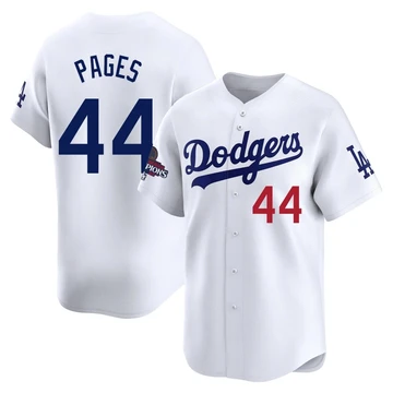 Men's Los Angeles Dodgers Andy Pages ＃44 White Limited Home 2024 World Series Champions Jersey