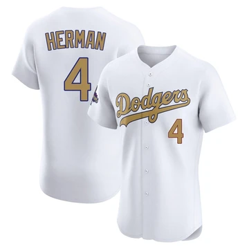 Men's Los Angeles Dodgers Babe Herman ＃4 Gold Elite White 2025 Collection Jersey