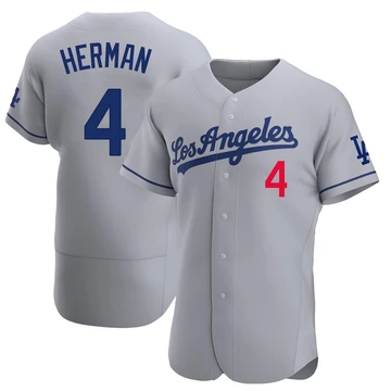 Men's Los Angeles Dodgers Babe Herman ＃4 Gray Authentic Away Jersey