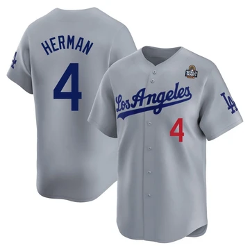 Men's Los Angeles Dodgers Babe Herman ＃4 Gray Limited Away 2024 World Series Jersey