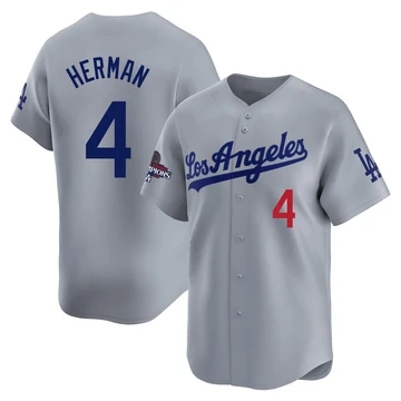 Men's Los Angeles Dodgers Babe Herman ＃4 Gray Limited Away World Series Champions Jersey