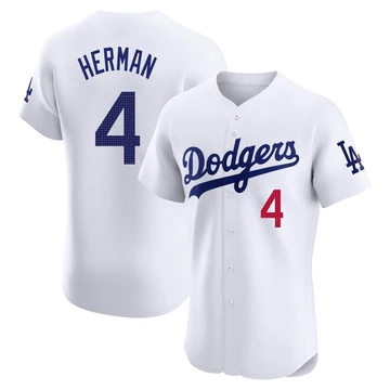 Men's Los Angeles Dodgers Babe Herman ＃4 White Elite Home Jersey