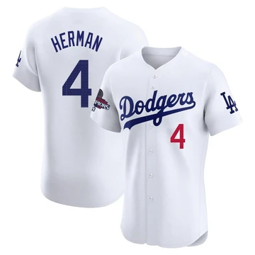 Men's Los Angeles Dodgers Babe Herman ＃4 White Elite Home World Series Champions Jersey
