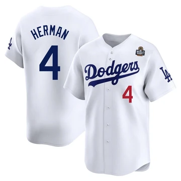 Men's Los Angeles Dodgers Babe Herman ＃4 White Limited Home 2024 World Series Jersey
