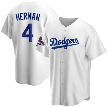Men's Los Angeles Dodgers Babe Herman ＃4 White Replica Home 2024 World Series Champions Jersey