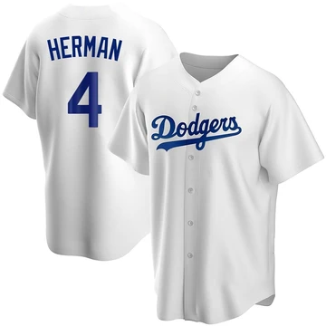 Men's Los Angeles Dodgers Babe Herman ＃4 White Replica Home Jersey