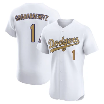 Men's Los Angeles Dodgers Billy Grabarkewitz ＃1 Gold Elite White 2025 Collection Jersey