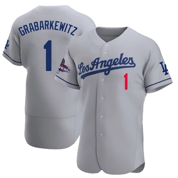 Men's Los Angeles Dodgers Billy Grabarkewitz ＃1 Gray Authentic Away Official 2024 World Series Champions Jersey