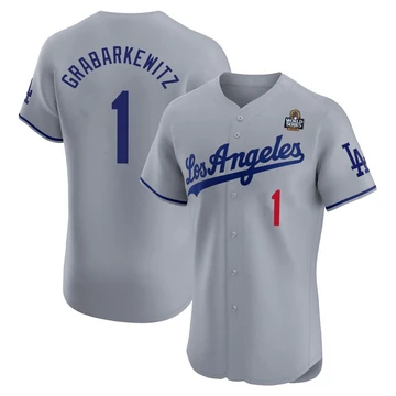 Men's Los Angeles Dodgers Billy Grabarkewitz ＃1 Gray Elite Road 2024 World Series Jersey