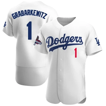 Men's Los Angeles Dodgers Billy Grabarkewitz ＃1 White Authentic Home Official 2024 World Series Champions Jersey