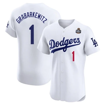 Men's Los Angeles Dodgers Billy Grabarkewitz ＃1 White Elite Home 2024 World Series Jersey