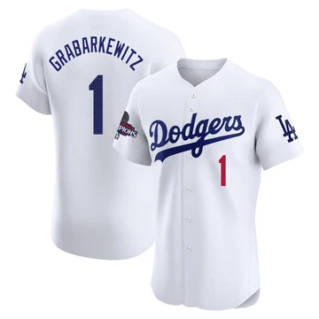 Men's Los Angeles Dodgers Billy Grabarkewitz ＃1 White Elite Home World Series Champions Jersey