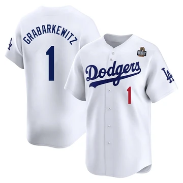 Men's Los Angeles Dodgers Billy Grabarkewitz ＃1 White Limited Home 2024 World Series Jersey