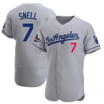 Men's Los Angeles Dodgers Blake Snell ＃7 Gray Authentic Away Official 2024 World Series Champions Jersey