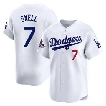 Men's Los Angeles Dodgers Blake Snell ＃7 White Limited Home 2024 World Series Champions Jersey