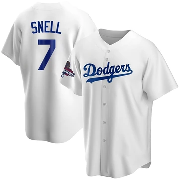 Men's Los Angeles Dodgers Blake Snell ＃7 White Replica Home 2024 World Series Champions Jersey