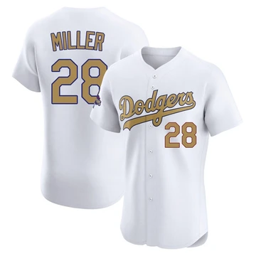 Men's Los Angeles Dodgers Bobby Miller ＃28 Gold Elite White 2025 Collection Jersey