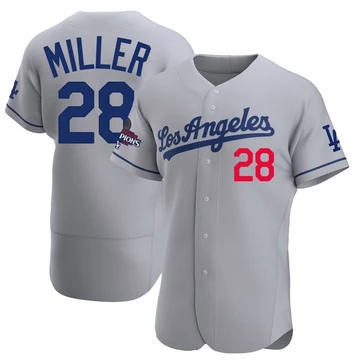 Men's Los Angeles Dodgers Bobby Miller ＃28 Gray Authentic Away Official 2024 World Series Champions Jersey