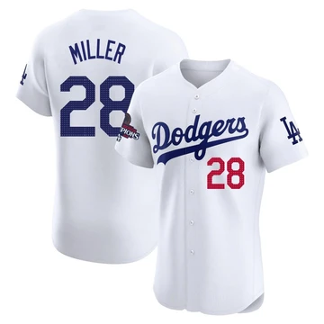 Men's Los Angeles Dodgers Bobby Miller ＃28 White Elite Home World Series Champions Jersey