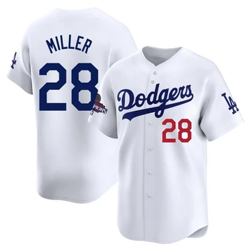 Men's Los Angeles Dodgers Bobby Miller ＃28 White Limited Home 2024 World Series Champions Jersey