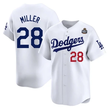Men's Los Angeles Dodgers Bobby Miller ＃28 White Limited Home 2024 World Series Jersey