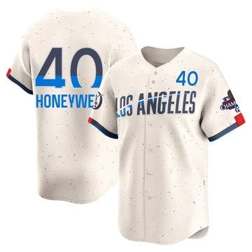 Men's Los Angeles Dodgers Brent Honeywell ＃40 Cream Limited 2024 City Connect World Series Champions Jersey