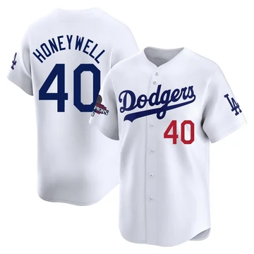 Men's Los Angeles Dodgers Brent Honeywell ＃40 White Limited Home 2024 World Series Champions Jersey