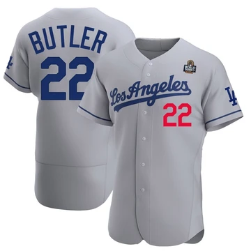 Men's Los Angeles Dodgers Brett Butler ＃22 Gray Authentic Away Official 2024 World Series Jersey